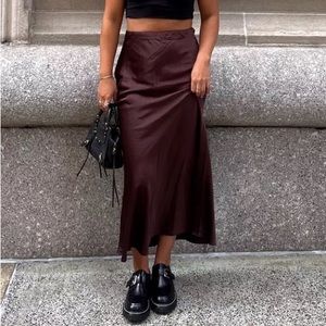 Abercrombie Brown Satin Column Maxi Skirt